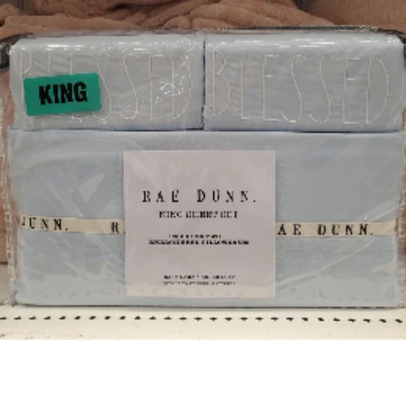 Rae Dunn BLESSED Lt Blue Sheet Set - Queen or King - Picture 2 of 2